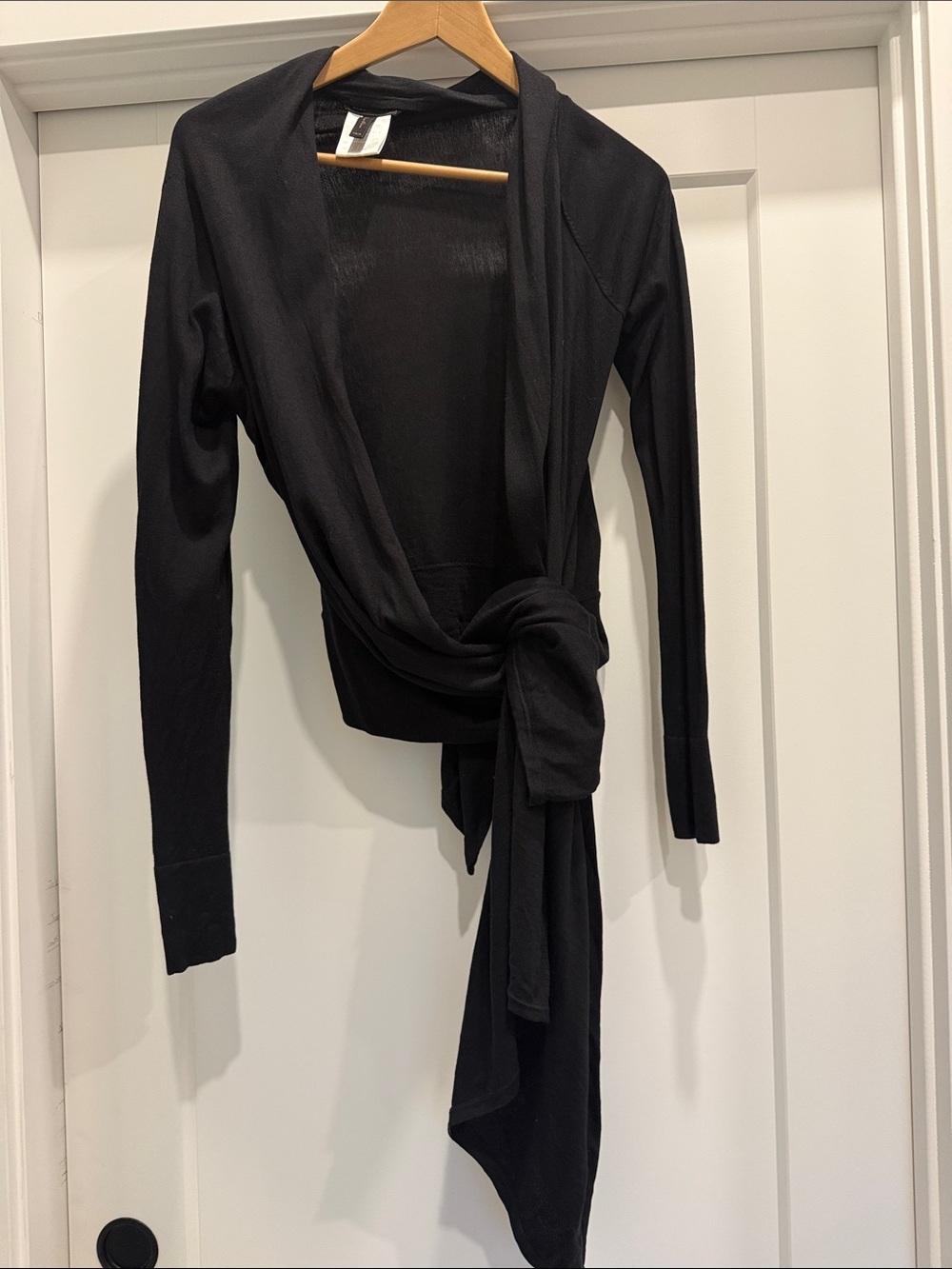 BCBGMaxAzria Black Long Sleeve Wrap Tie Top